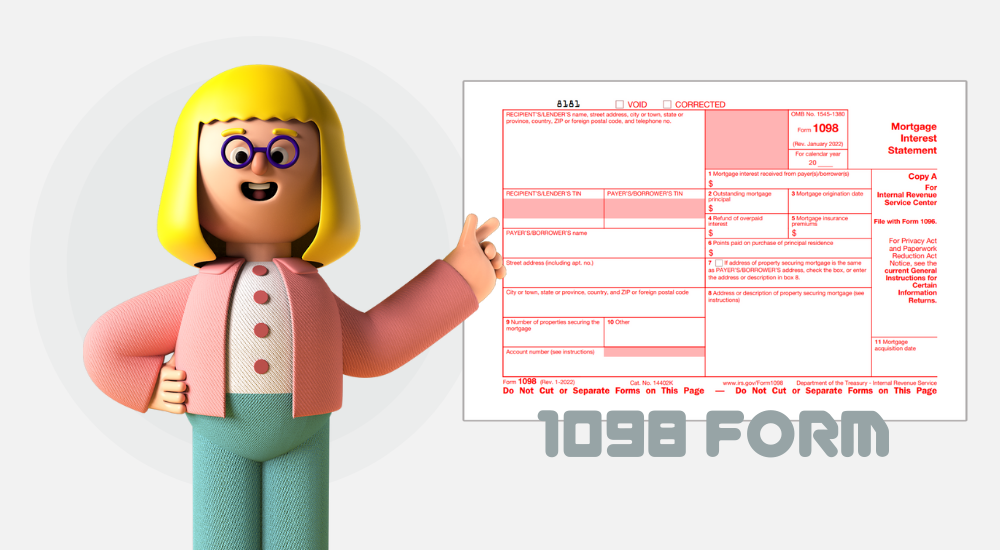 The blank 1098 form template for print and the image of the woman